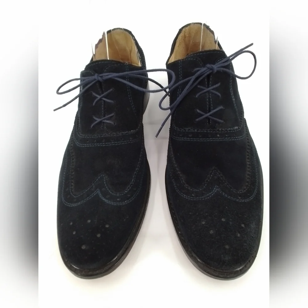 PAUL Fredrick NAVY BLUE Suede Leather Dress Shoes Mens Sz 10 Oxford Wingtips